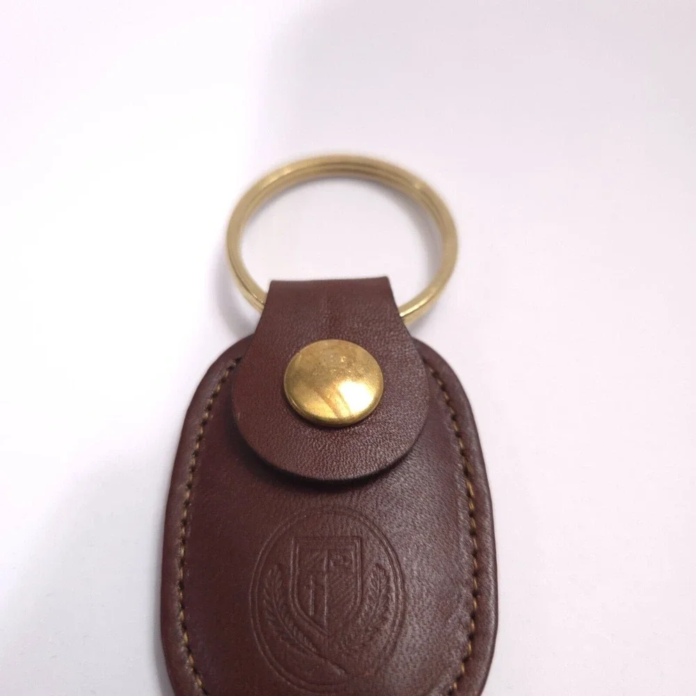 NICE Vintage Brown Leather‎ Gold Keychain Key Chain Ring Loop Holder Logo Tether